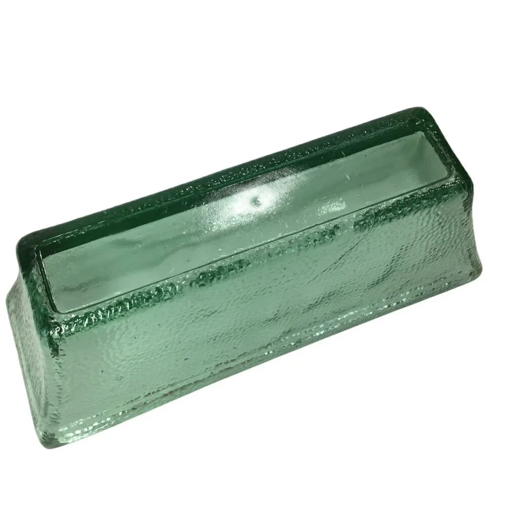 Mid-Century MCM Thick Green Clear Ice Glass Container Heavy 11.75 x 4 Pebbled